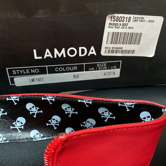 Dolls Kill Red Magnolia Platform Boots - Picture 2 of 5